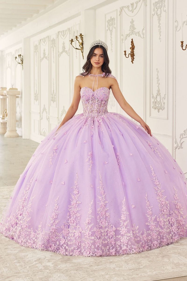 Strapless Removable Caplet Sweetheart Embroidered Lace Quinceanera Long Ball Dress CD15723-0