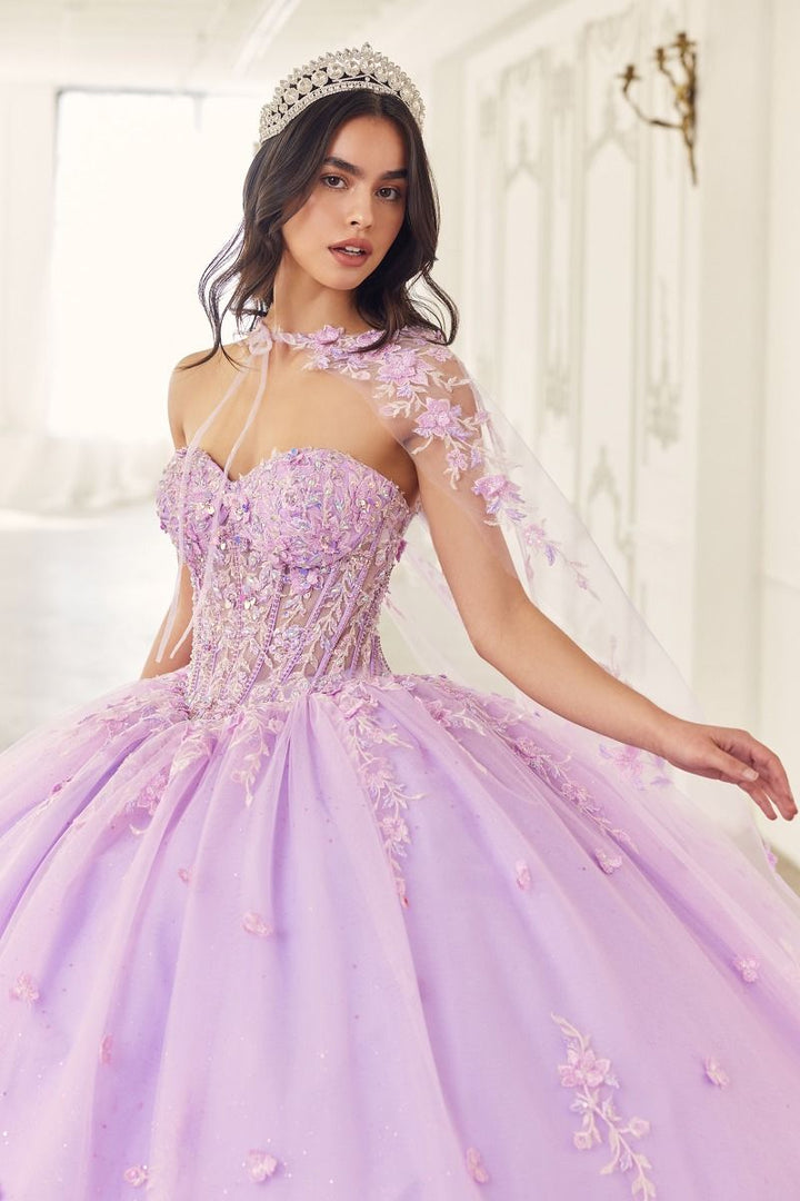 Strapless Removable Caplet Sweetheart Embroidered Lace Quinceanera Long Ball Dress CD15723-1