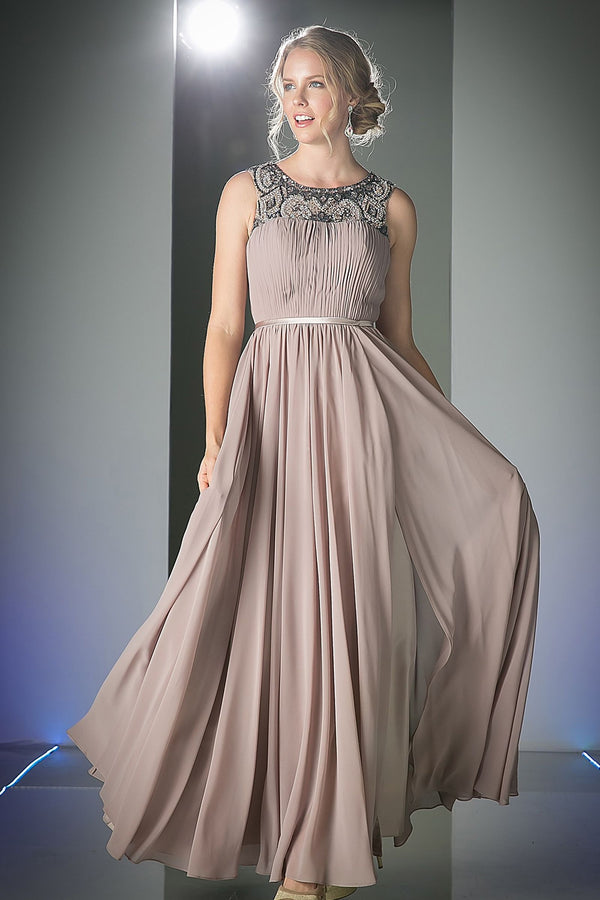 Beaded Chiffon Empire Waist Dress-0