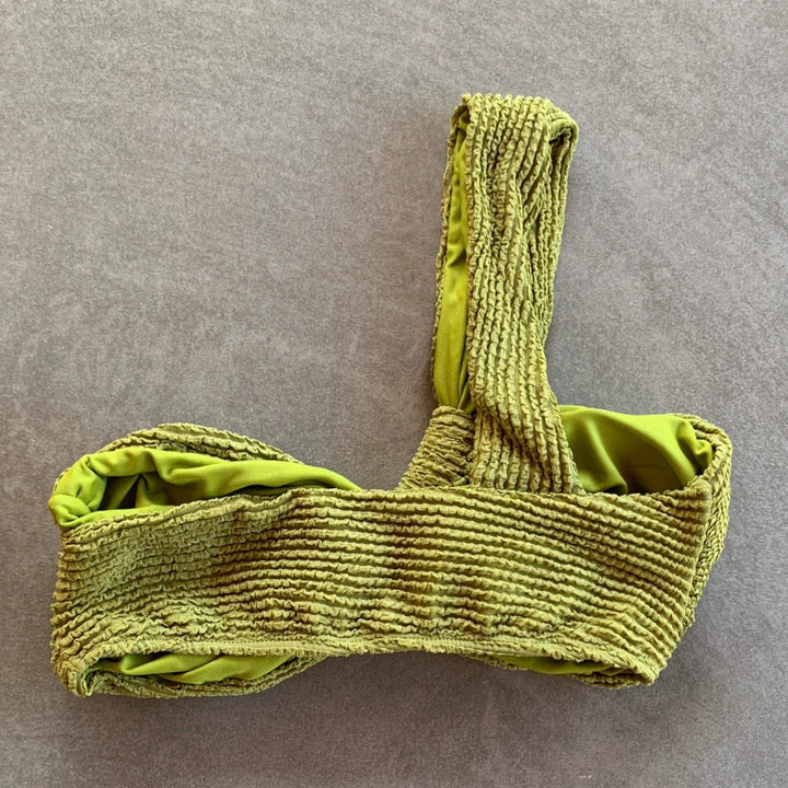 Pistachio Green Textured Greek Bikini Top-1