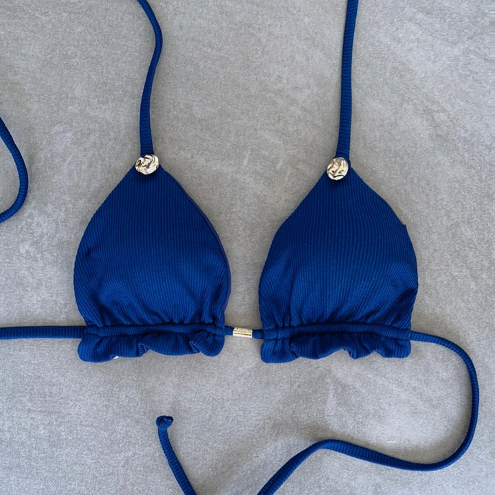 Mediterranean Sea Ribbed Triangle Frill Bikini Top-1