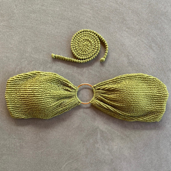 Pistachio Green Textured Strapless Bikini Top-0