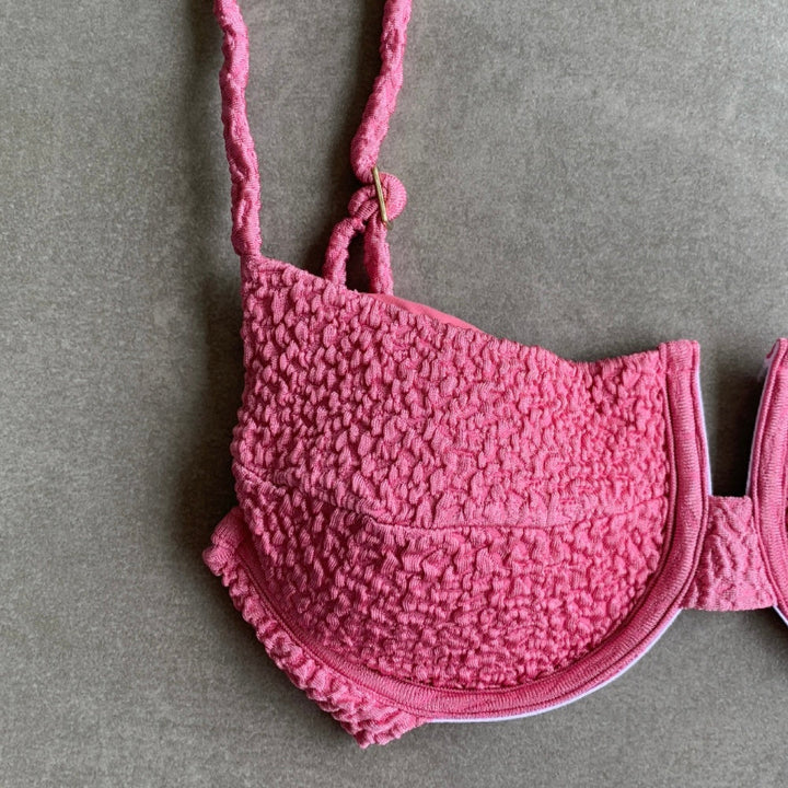 Desert Rose Beehive Textured Panneled Bikini Top-2