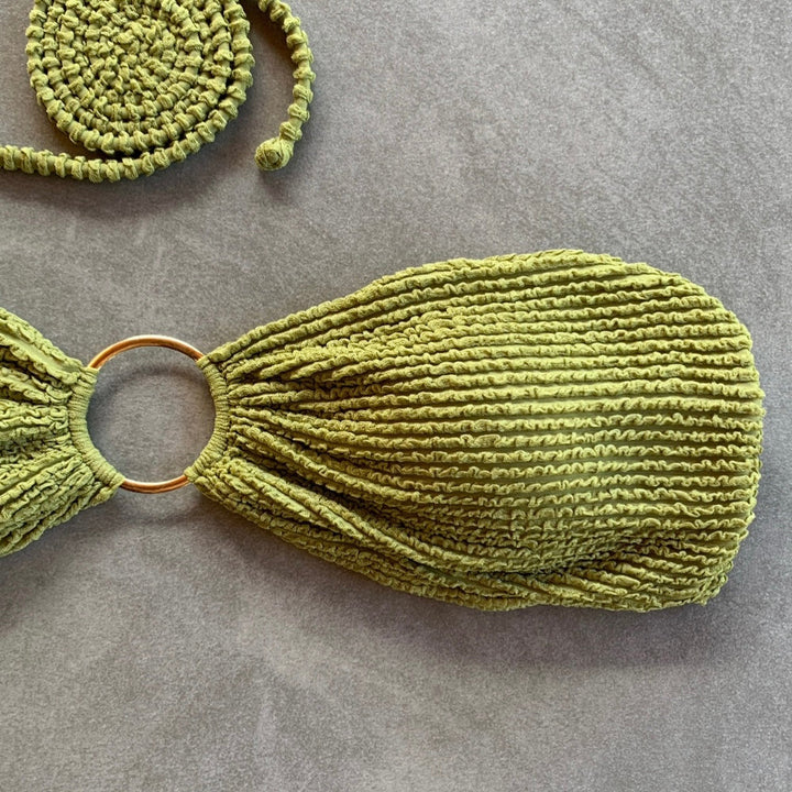 Pistachio Green Textured Strapless Bikini Top-1