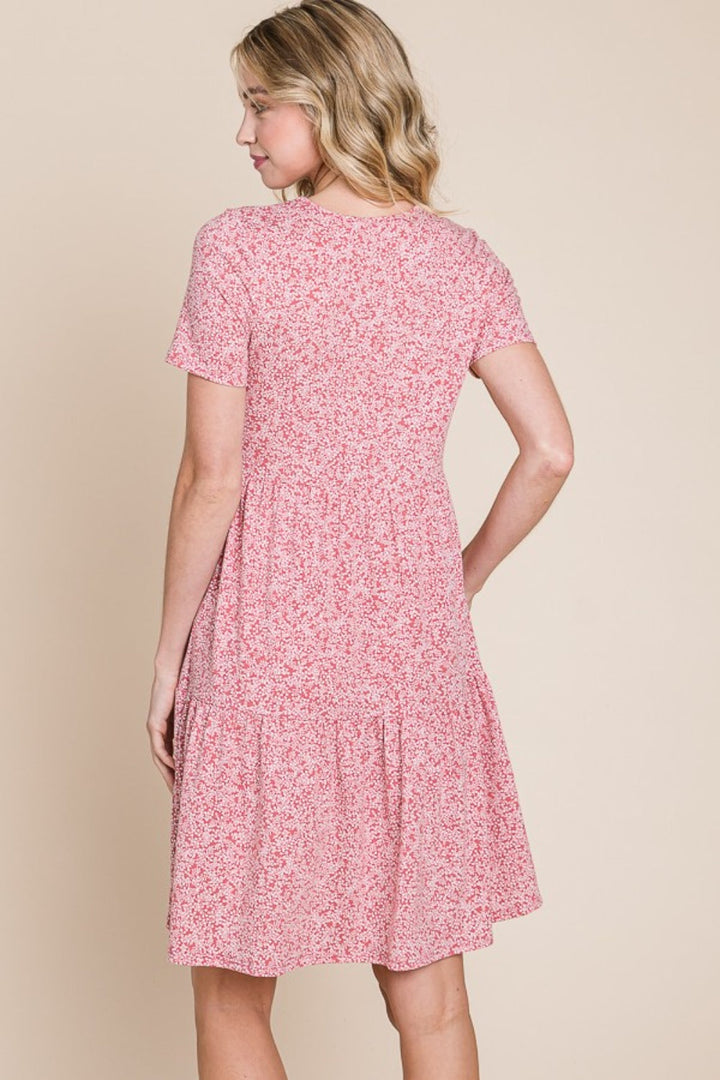 BOMBOM Printed Short Sleeve Mini Dress-1