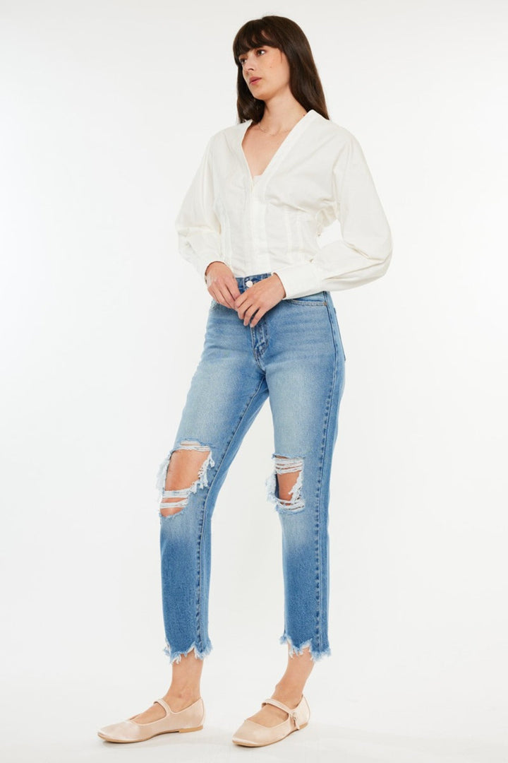Kancan Distressed Frayed Hem Cropped Jeans-2
