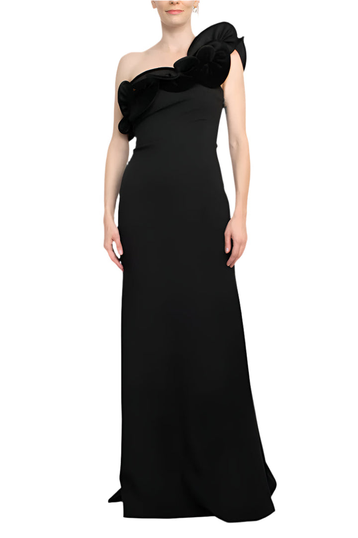 Alberto Makali One Shoulder Sleeveless Floral Shoulder Solid Scuba Gown-4