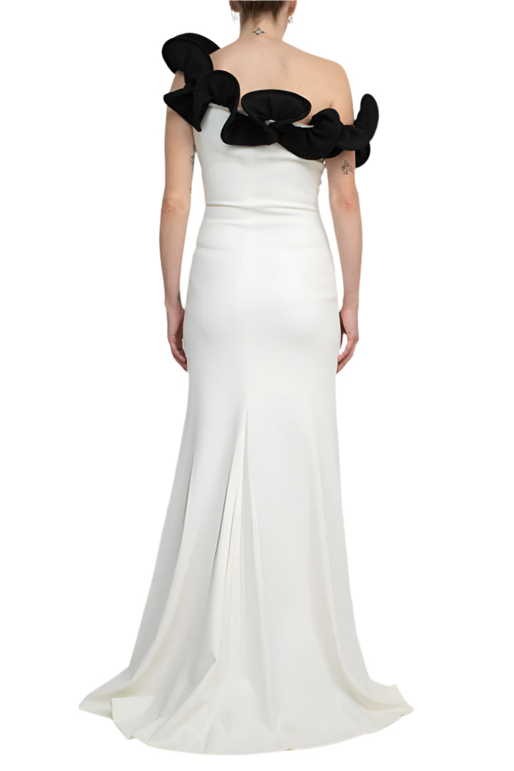 Alberto Makali One Shoulder Sleeveless Floral Shoulder Solid Scuba Gown-2
