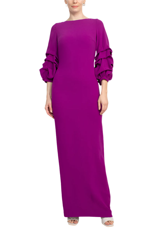 Alberto Makali Crew Neck Gathered 3/4 Sleeve Bodycon Zipper Back Slit Back Scuba Dress-0