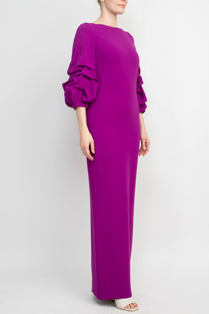 Alberto Makali Crew Neck Gathered 3/4 Sleeve Bodycon Zipper Back Slit Back Scuba Dress-1