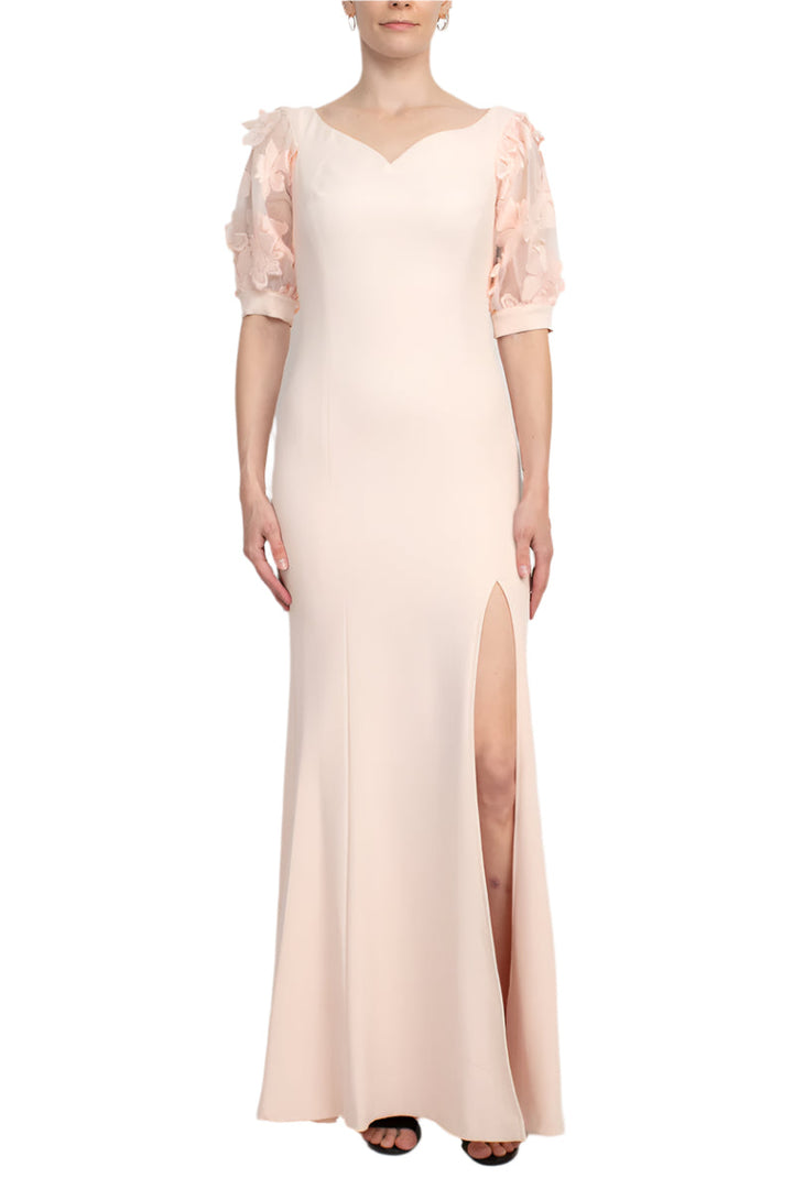 Alberto Makali V-Neck Short Embellished Lace Sleeve Zipper Back Bodycon Slit Side Scuba Dress-1
