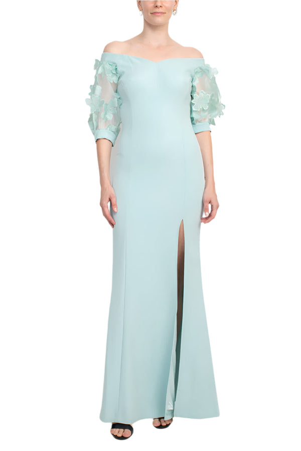 Alberto Makali V-Neck Short Embellished Lace Sleeve Zipper Back Bodycon Slit Side Scuba Dress-0