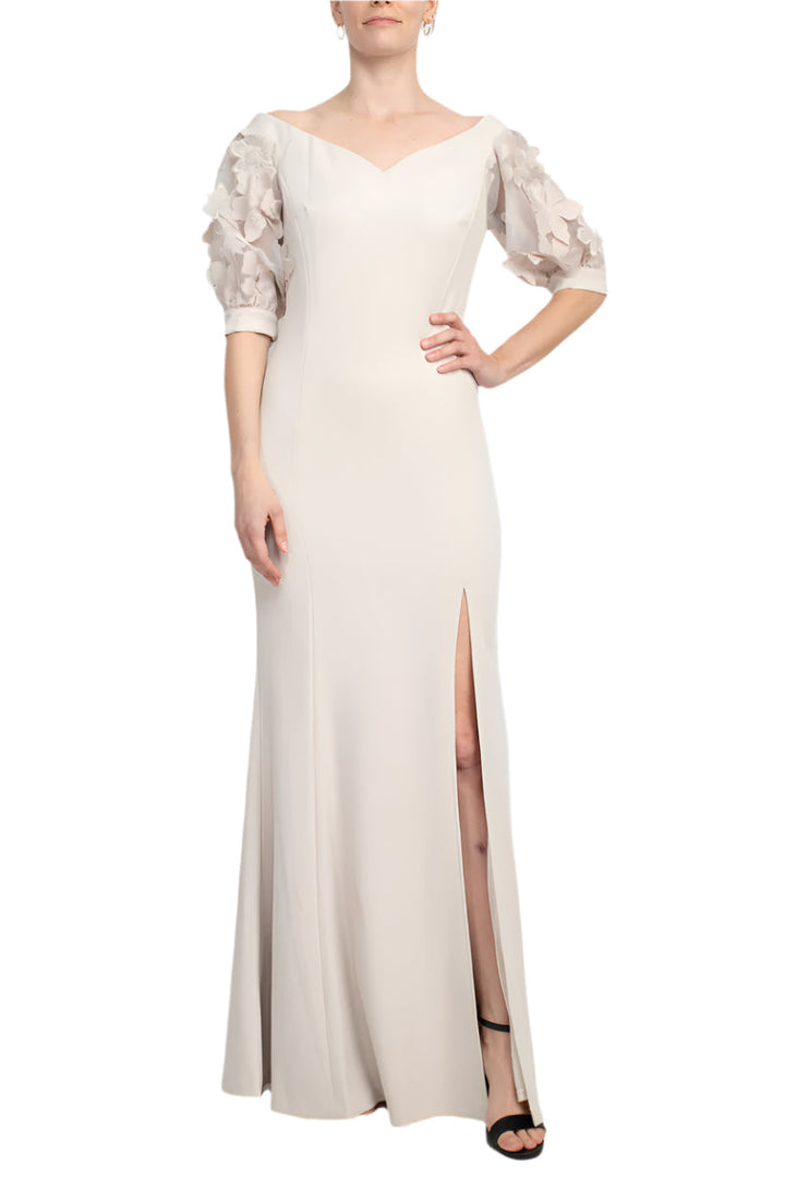 Alberto Makali V-Neck Short Embellished Lace Sleeve Zipper Back Bodycon Slit Side Scuba Dress-2