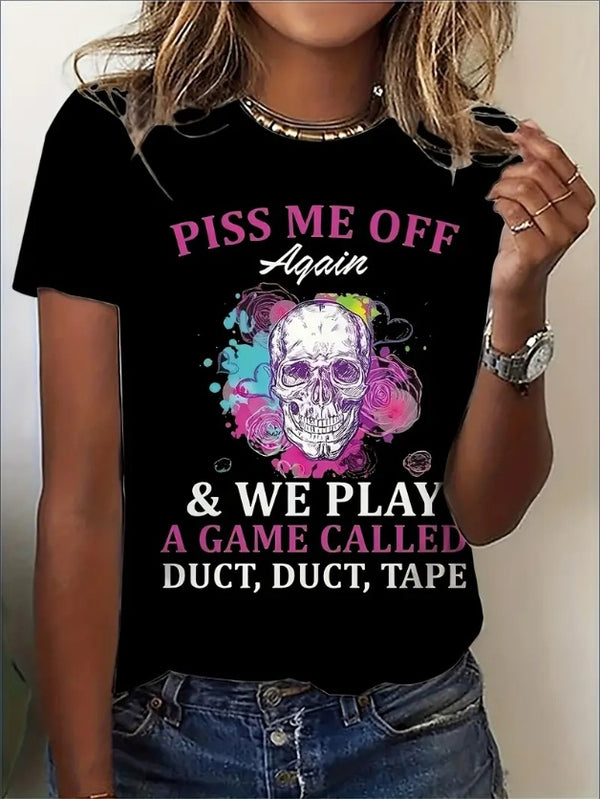 Women's Casual Crew Neck T-shirt  Fashion Pink Skull Print Women's T-shirt Casual Crew Neck Short Sleeve Top