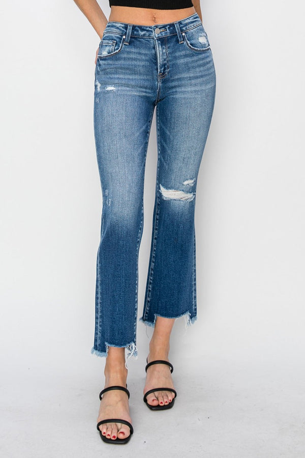 RISEN Full Size Frayed Step Hem Ankle Straight Jeans-0