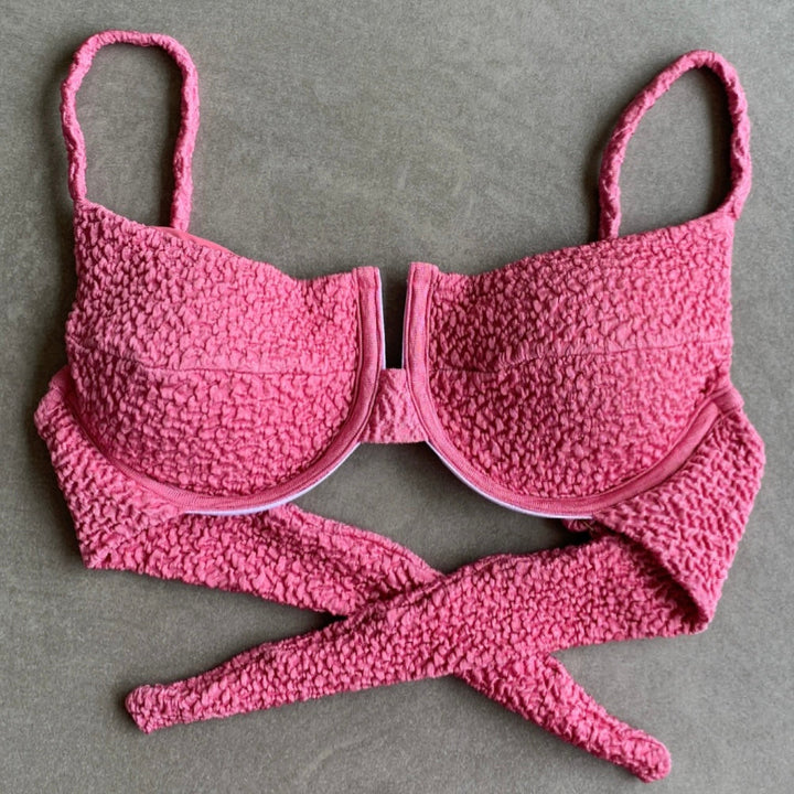 Desert Rose Beehive Textured Panneled Bikini Top-1