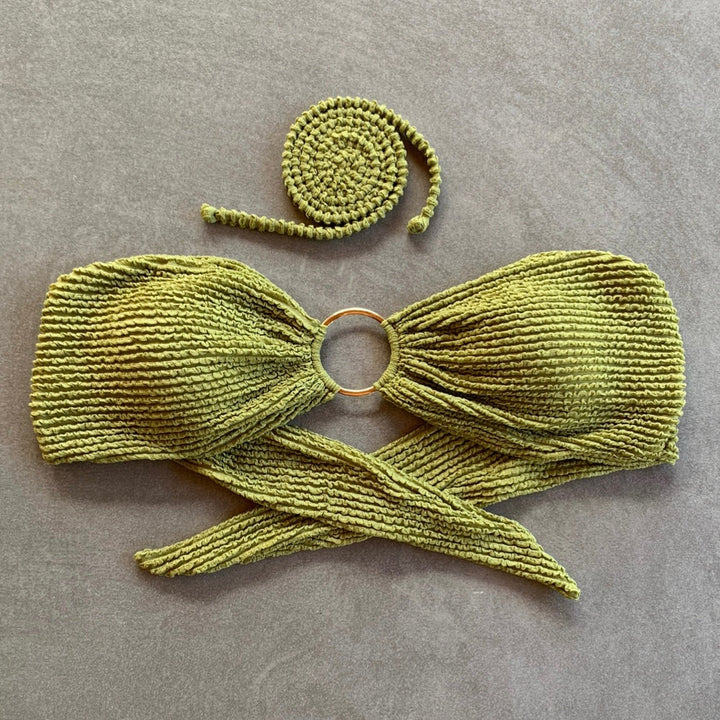 Pistachio Green Textured Strapless Bikini Top-2