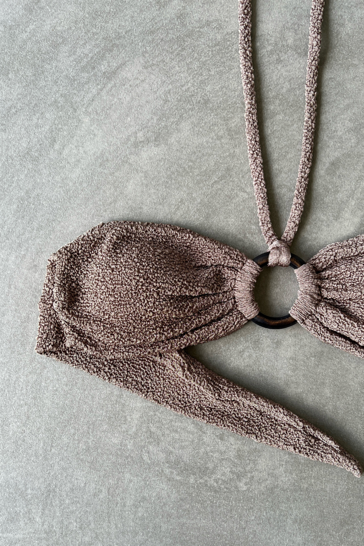 Chocolate Mousse Beehive Textured Strapless Bikini Top-1