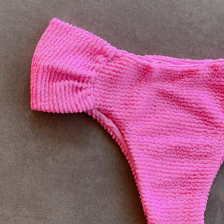 Pink Bliss Textured Classy Cheeky Bikini Bottom-1