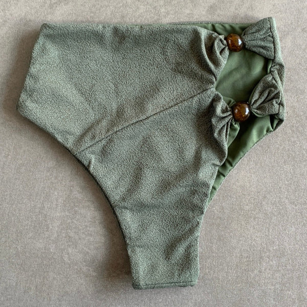 Seashore Textured Fern Green Vera High Waist Bikini Bottom-0