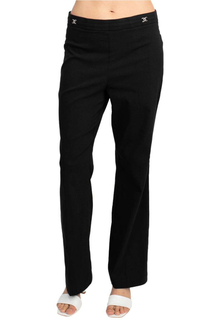 Counterparts Banded Waist Pull On Straight Cut Solid Hardware Detail Stretch Rayon Pants-1
