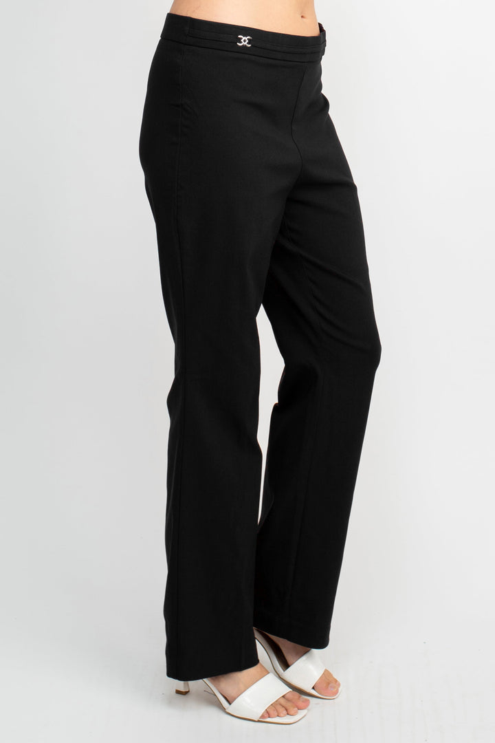 Counterparts Banded Waist Pull On Straight Cut Solid Hardware Detail Stretch Rayon Pants-3