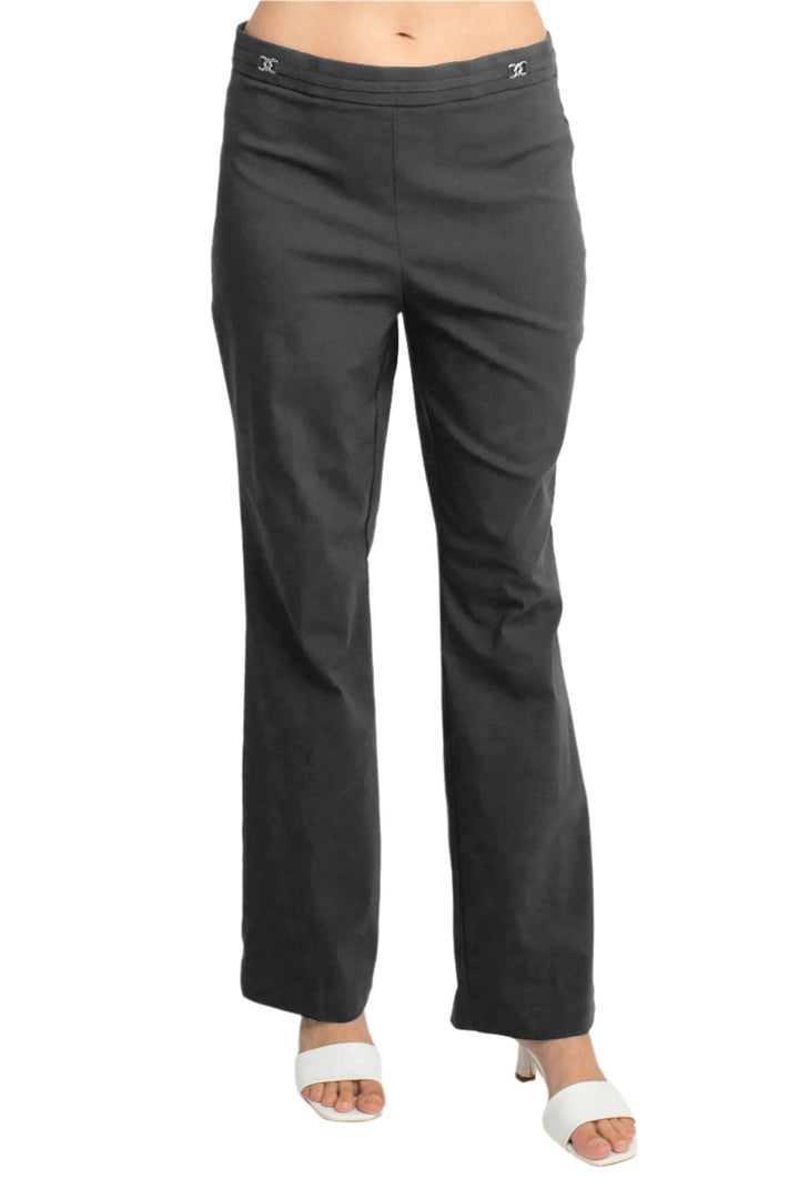 Counterparts Banded Waist Pull On Straight Cut Solid Hardware Detail Stretch Rayon Pants-0
