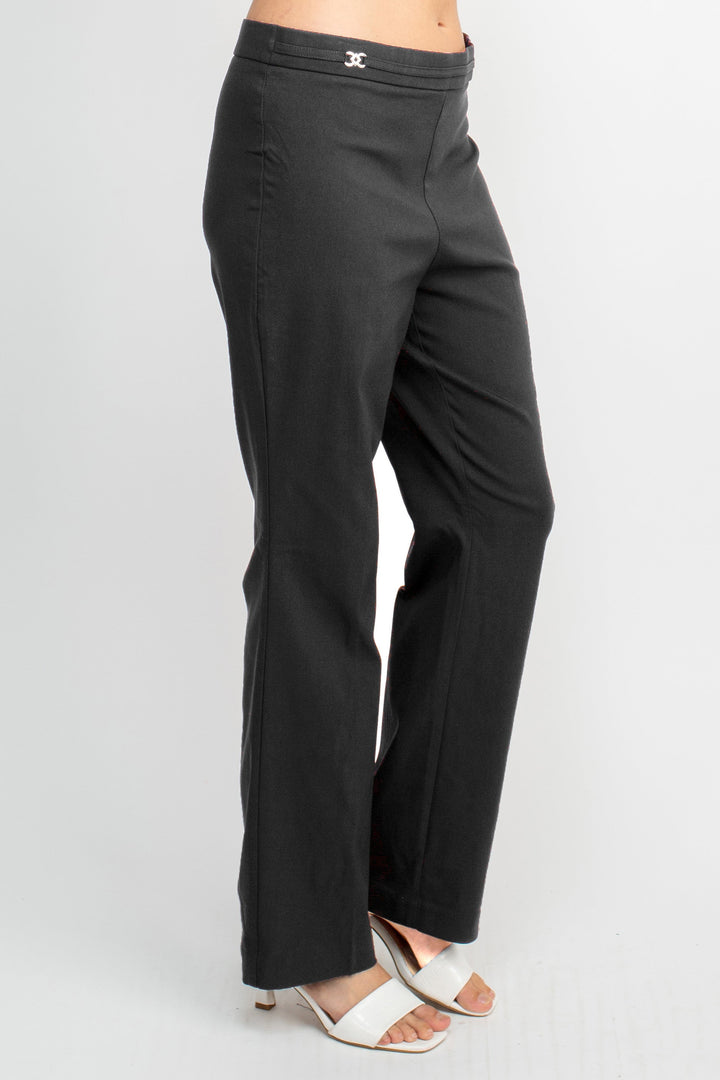 Counterparts Banded Waist Pull On Straight Cut Solid Hardware Detail Stretch Rayon Pants-2