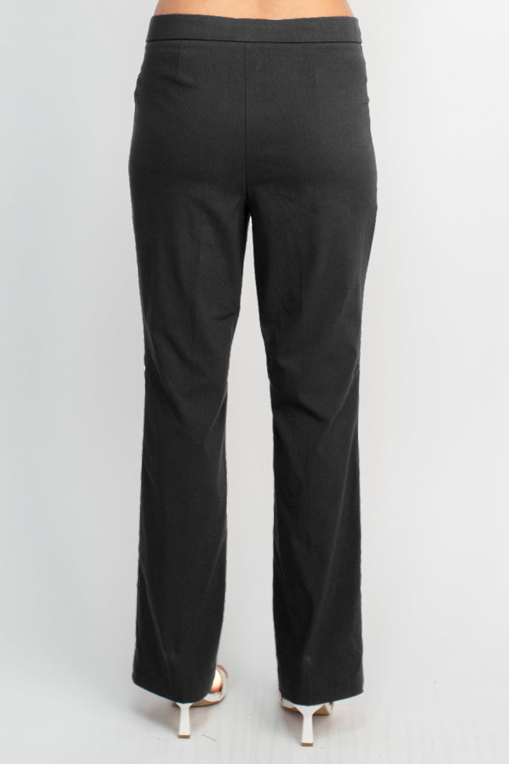 Counterparts Banded Waist Pull On Straight Cut Solid Hardware Detail Stretch Rayon Pants-4
