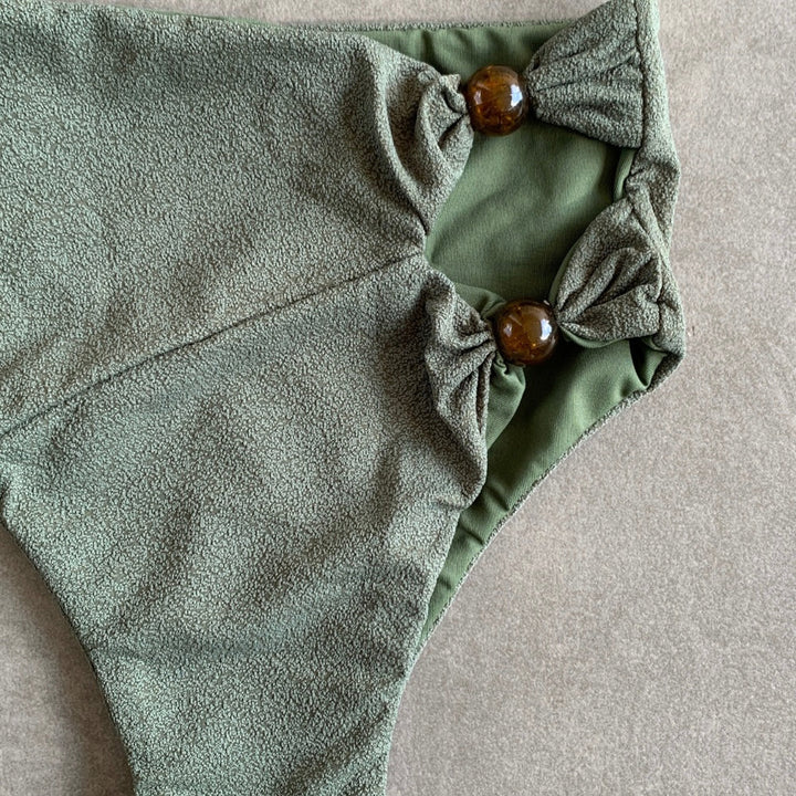 Seashore Textured Fern Green Vera High Waist Bikini Bottom-1