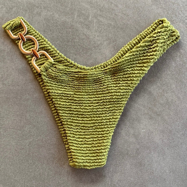 Pistachio Green Textured Bia Metal Bikini Bottom-0