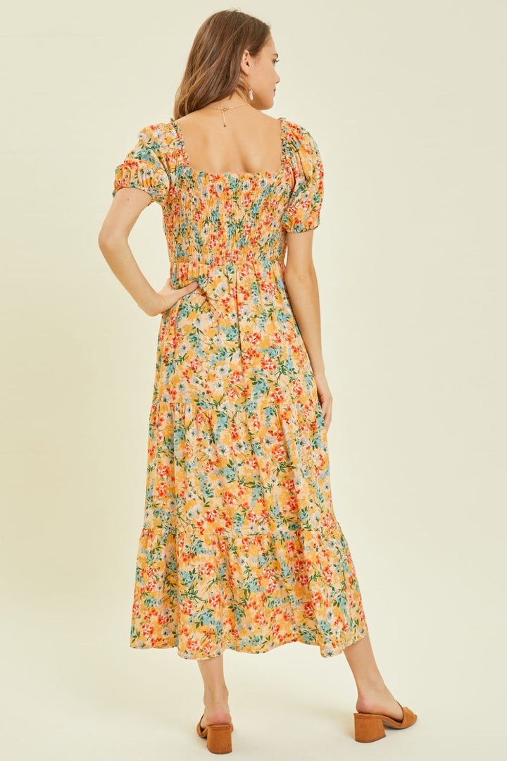 HEYSON Full Size Floral Smocked Tiered Midi Dress-1