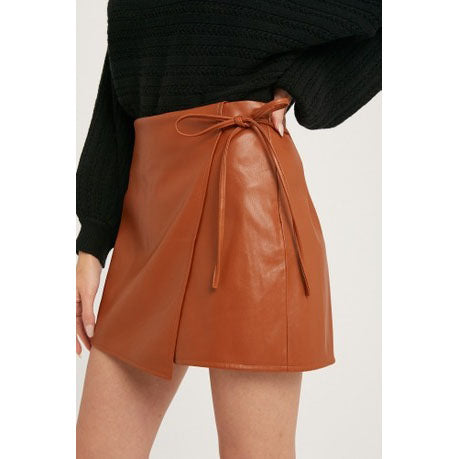 Sofia Women's Genuine Leather Mini Length Crossover Skirt-0