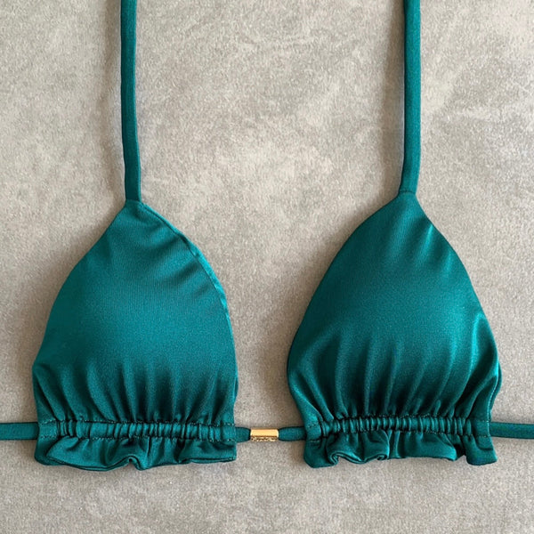 Forest Green Triangle Frill Bikini Top-0