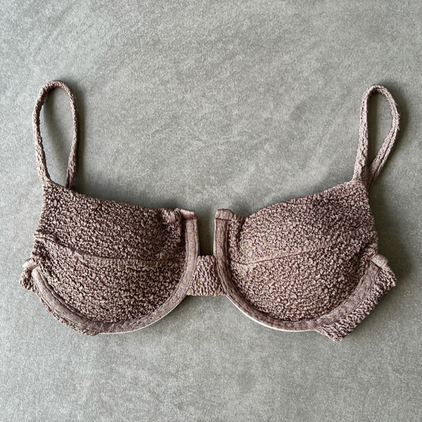 Chocolate Mousse Beehive Textured Panneled Bikini Top-0