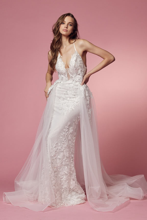 Lace & Beads Embroidered Mermaid Long Wedding Dress NXF485W-0