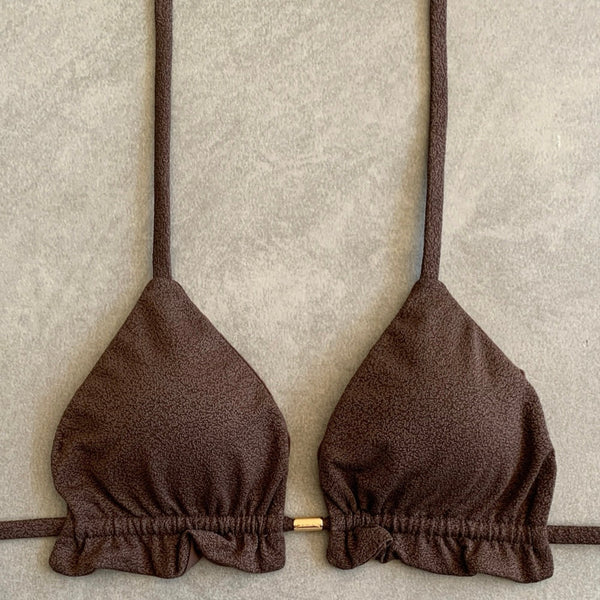 Seashore Textured Espresso Triangle Frill Bikini Top-0