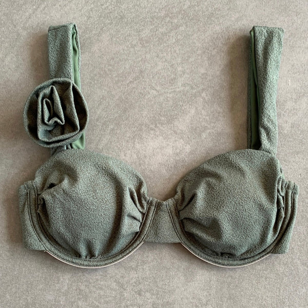 Seashore Textured Fern Green Carolina Bikini Top-0