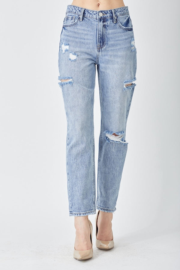 RISEN Distressed Slim Cropped Jeans-0