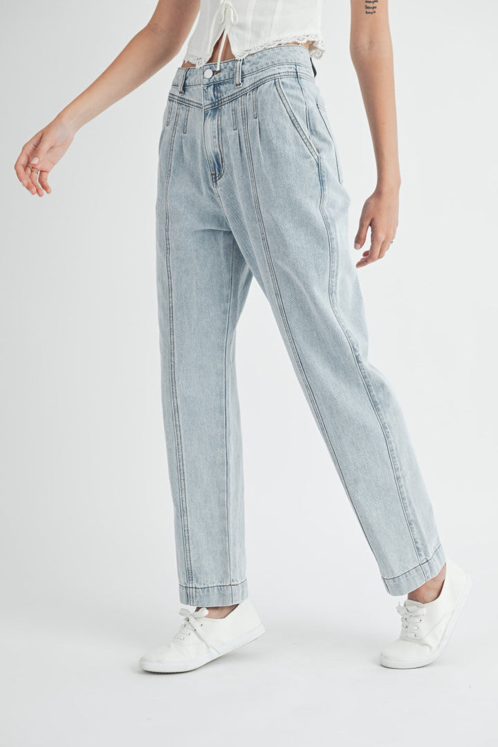 MABLE Pleated Front Detail Straight Jeans-2