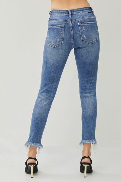 RISEN Distressed Frayed Hem Slim Jeans-1