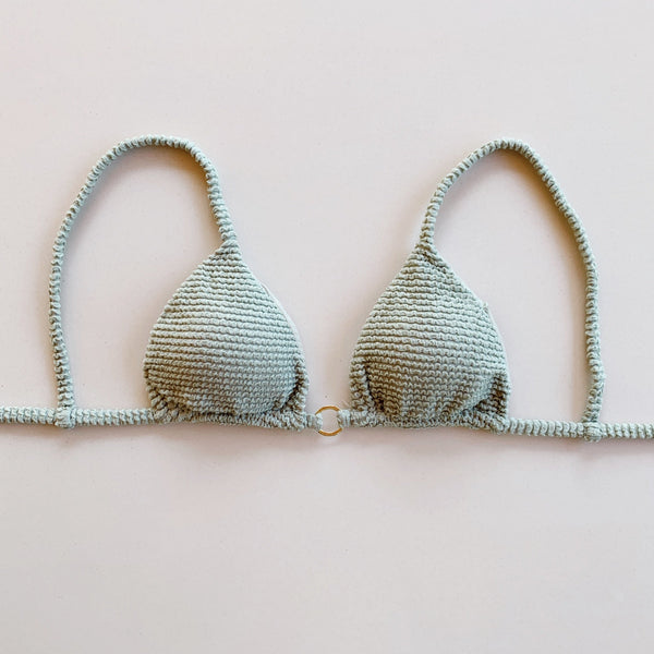 Sage Green Textured Triangle Bikini Top-0