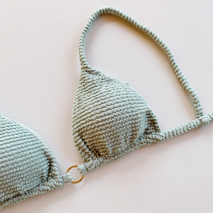 Sage Green Textured Triangle Bikini Top-1