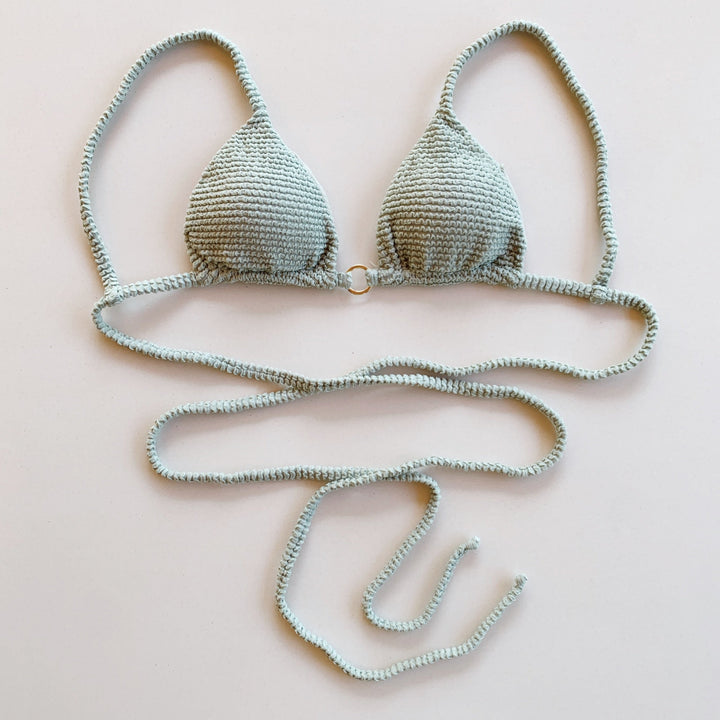 Sage Green Textured Triangle Bikini Top-2