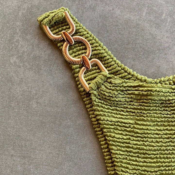 Pistachio Green Textured Bia Metal Bikini Bottom-1