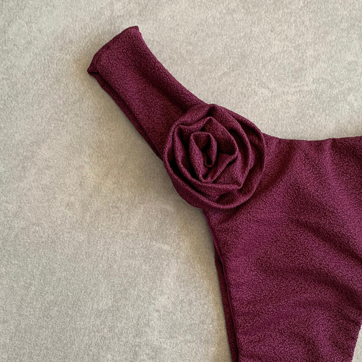 Seashore Textured Malbec Bia Flower Bikini Bottom-2