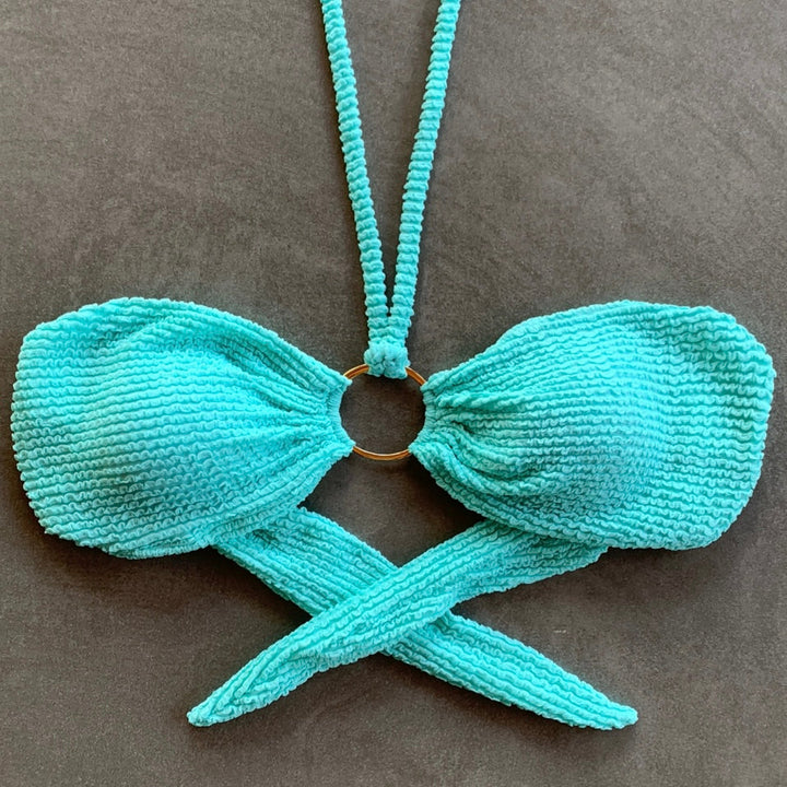 Curazao Blue Textured Strapless Bikini Top-1