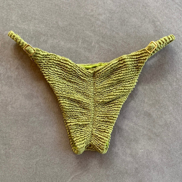 Pistachio Green Textured Tanga Bikini Bottom-0
