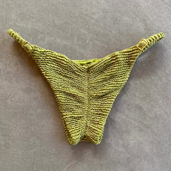 Pistachio Green Textured Tanga Bikini Bottom-0