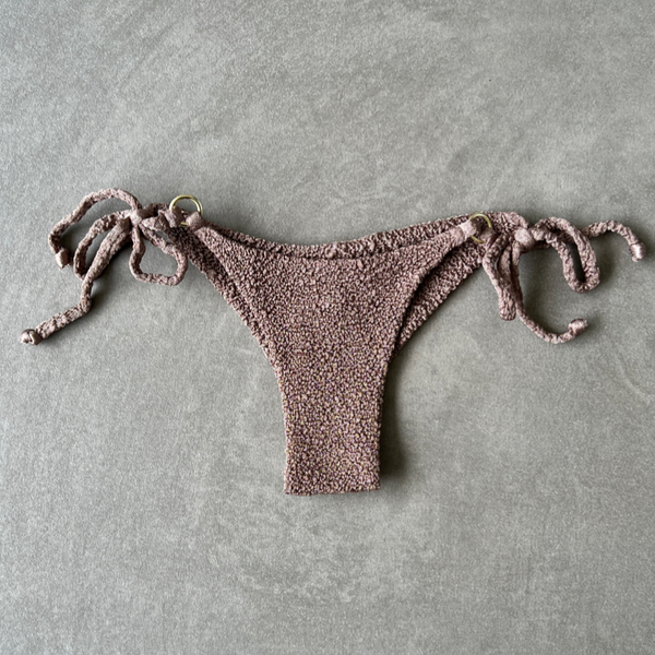 Chocolate Mousse Beehive Textured Katie Side Tie Bikini Bottom-0
